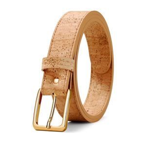 Women's Vegan Belt 1 1/8" – Light Brown Cork Strap With Gold Nickel-free😺